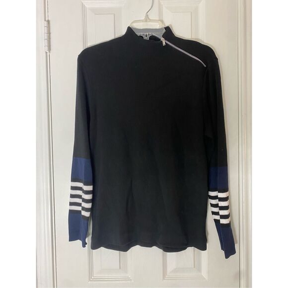 Karl Lagerfeld Paris Stripe Cuff Mock Neck Sweater Black/Blue, Sz Small, MP $169 - Picture 9 of 11